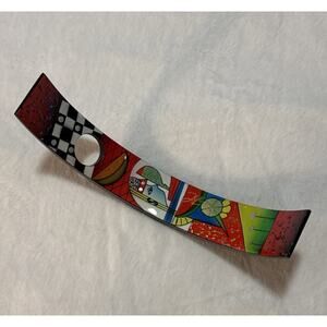 Minh Phuong Black Curved Lacquer Rocking Wine Bottle Holder Fish Motif